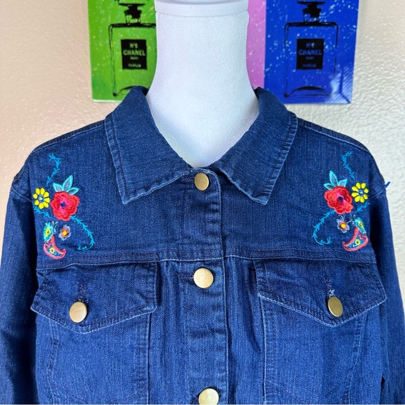 Blair Embroidered Denim Jacket Button Up Blue Weekend Retro Large - Picture 3 of 12